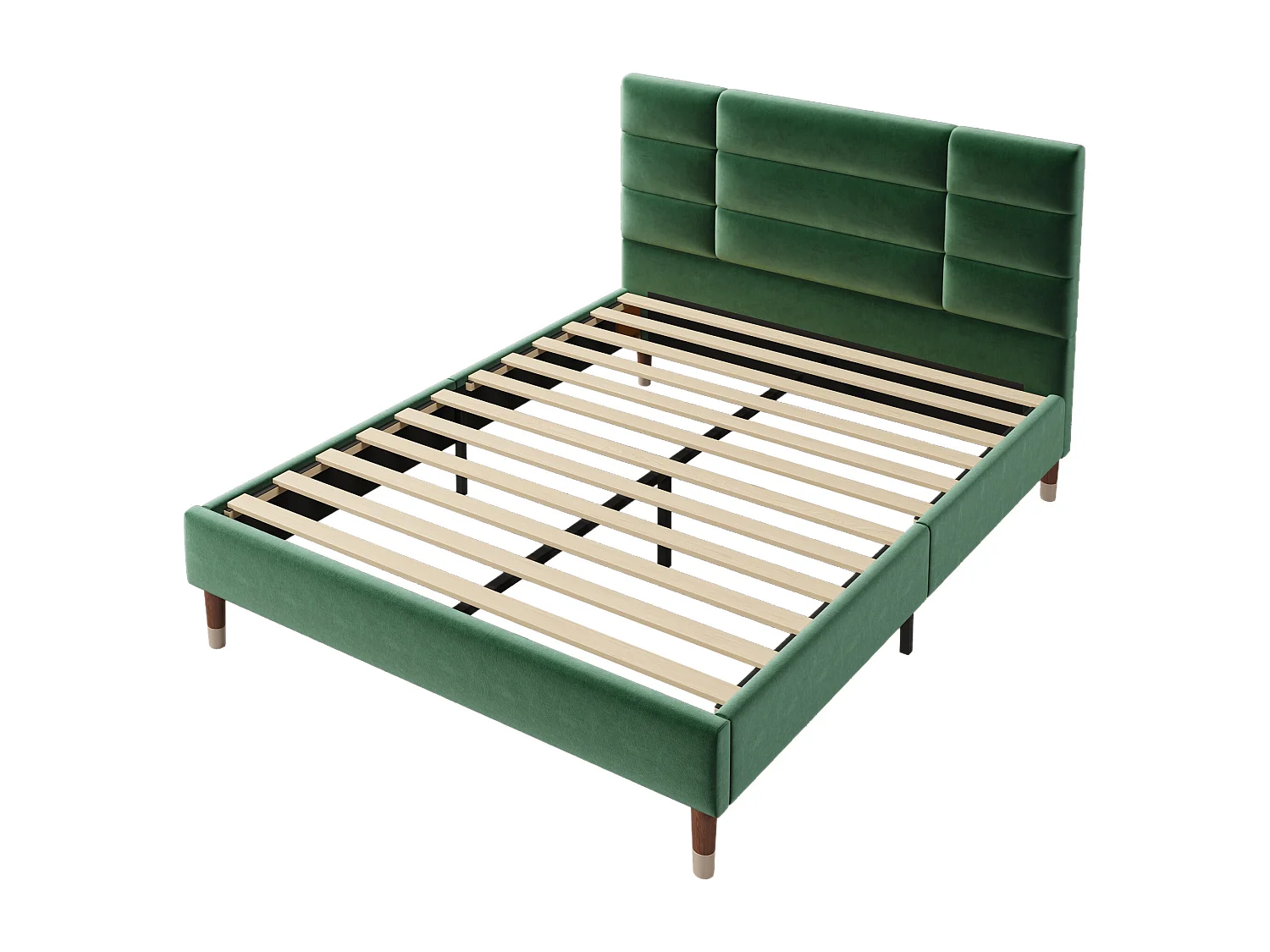 Gestoffeerd Bed 140x200 cm - Gewatteerd Hoofdeinde 8 cm - Lattenbodem - Onderopslag 17 cm - Voor Volwassenen - Fluweel - Donkergroen - Zonder matras