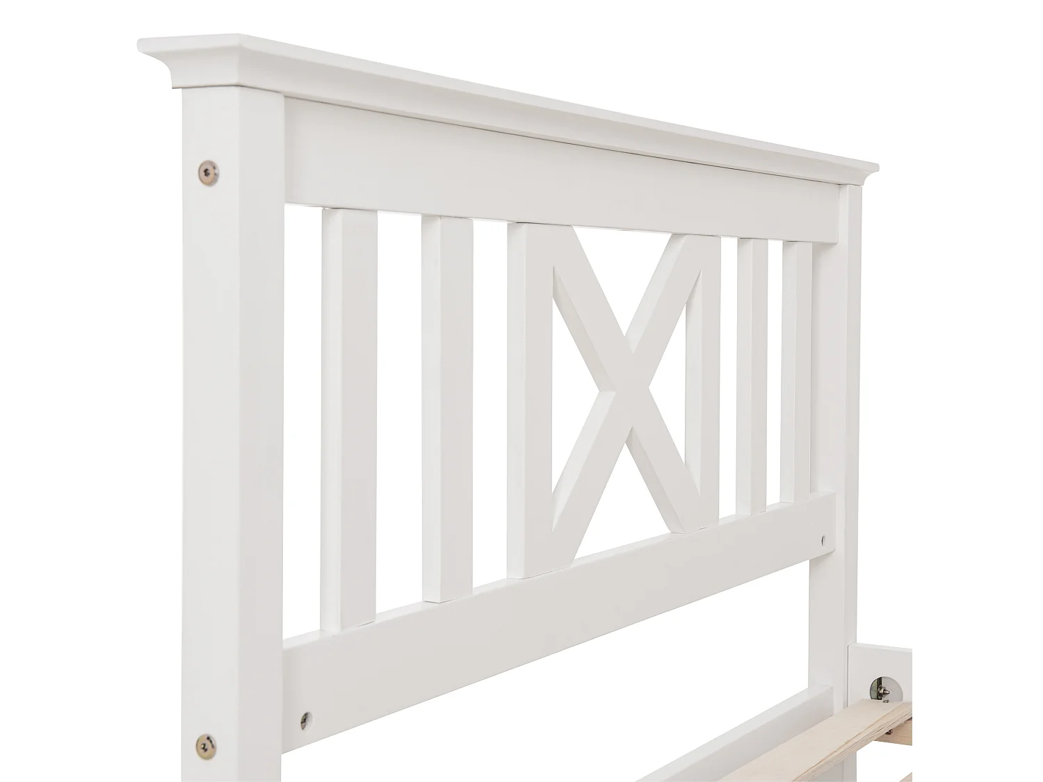Cama Individual 90x200 Cm Con Cabecero En X Madera Maciza Y Lamas Integradas – Color Blanco