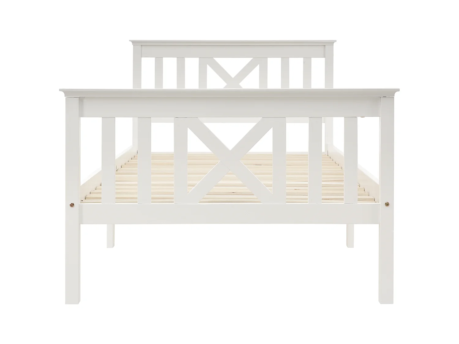 Cama Individual 90x200 Cm Con Cabecero En X Madera Maciza Y Lamas Integradas – Color Blanco