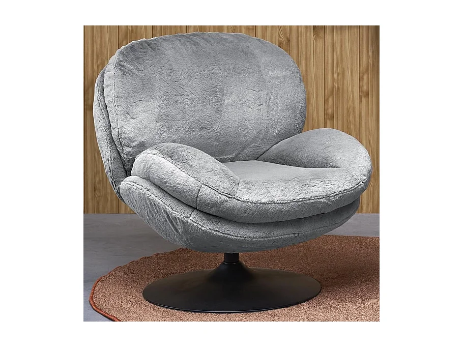 Fauteuil rembourré gris en tissu avec piètement pivotant MARIA