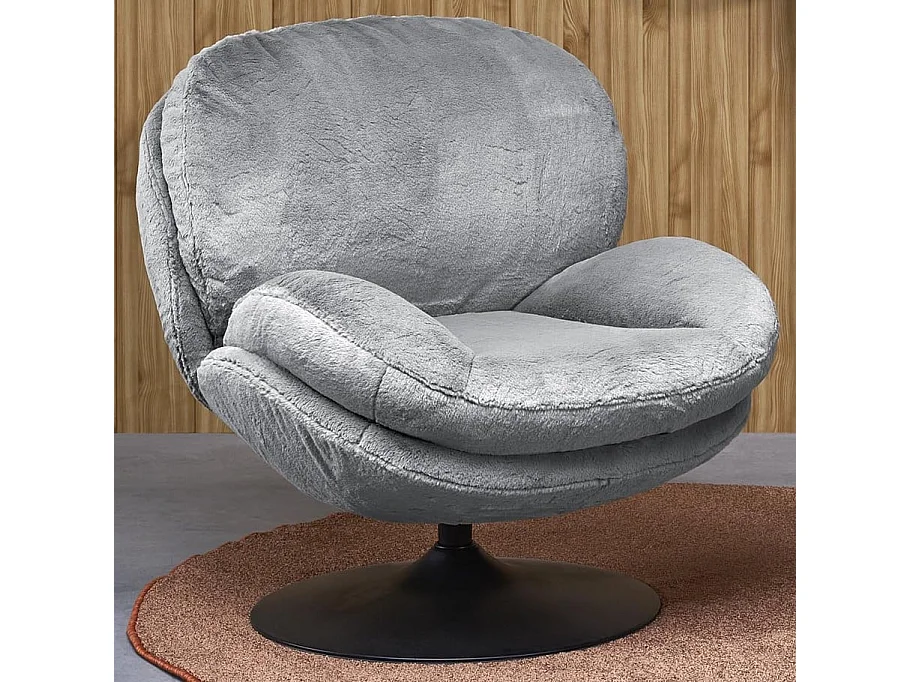 Fauteuil rembourré gris en tissu avec piètement pivotant MARIA