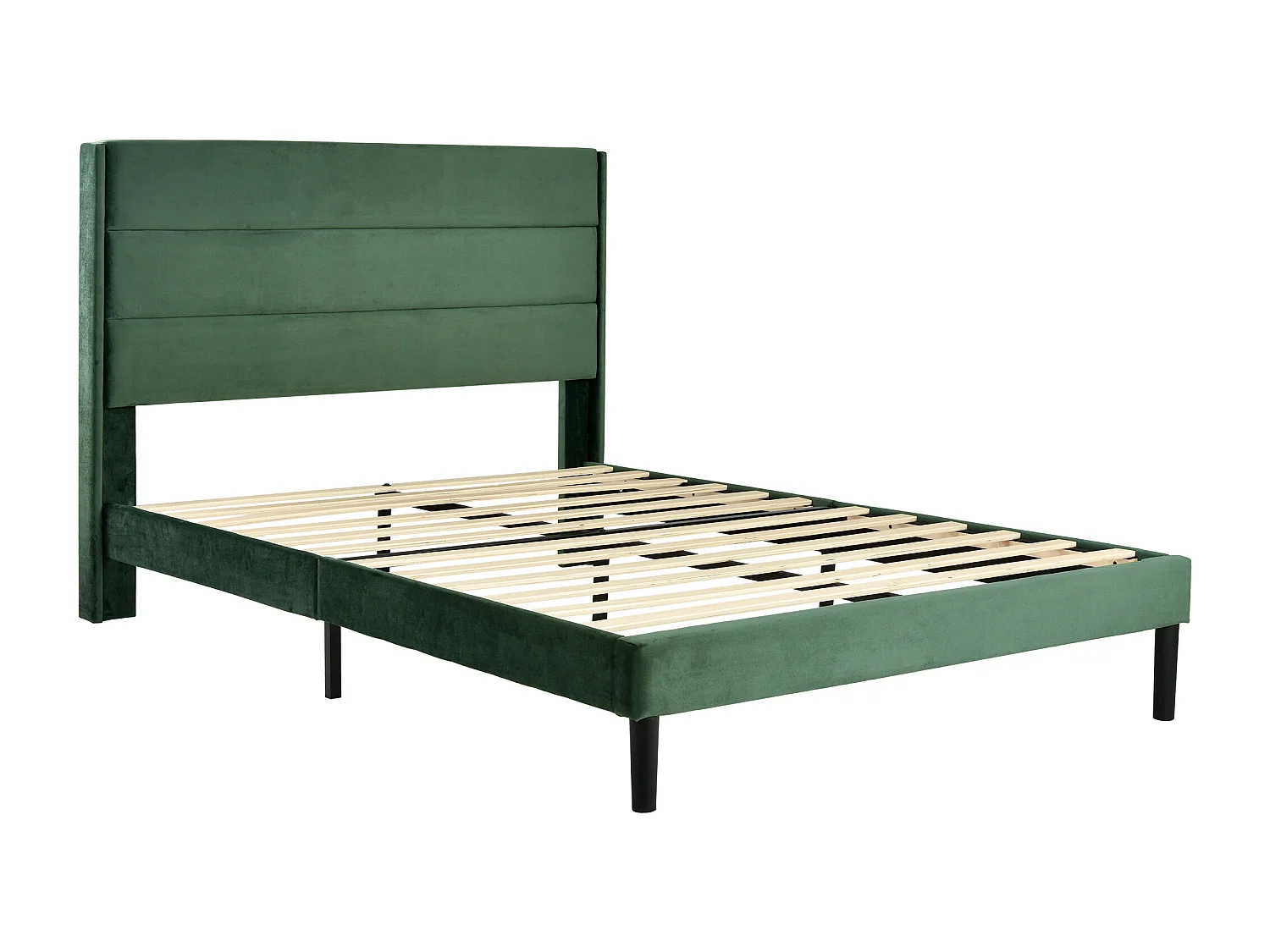 Lit double 140 x 200 cm, sommier à lattes et tête de lit, design moderne, Velours vert foncé, sans matelas
