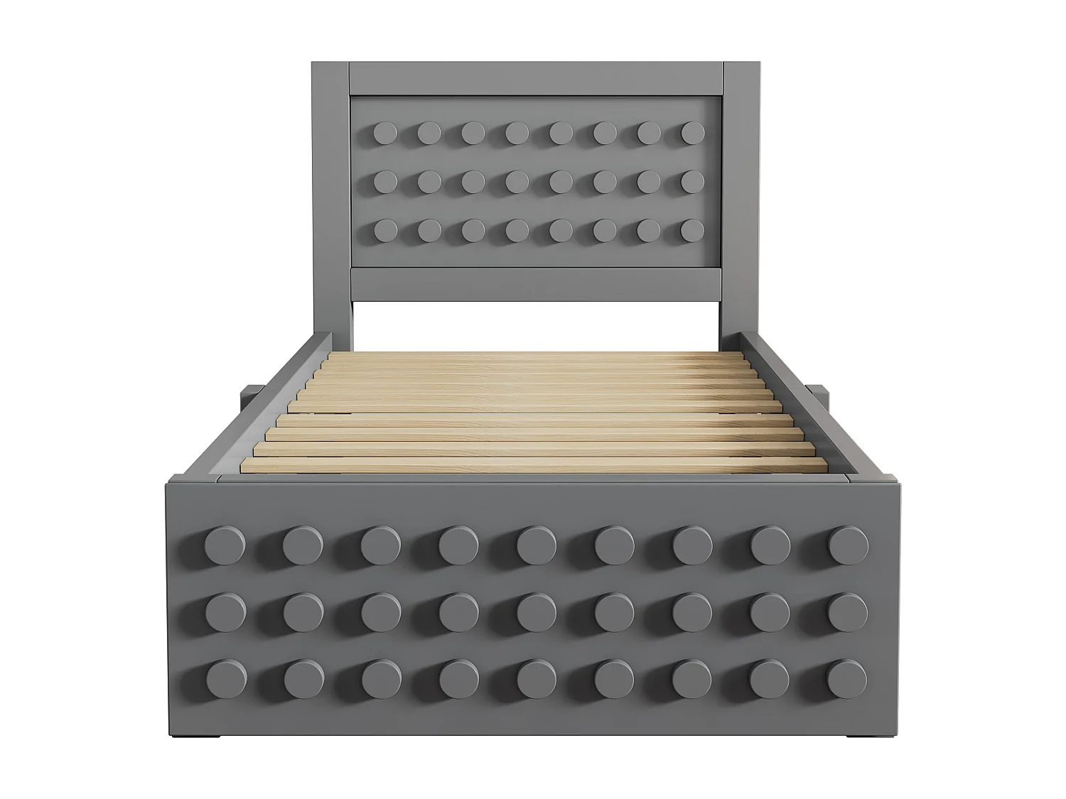 Lit simple en bois gris 90x200 cm, lit enfant, design en blocs, tiroirs, espace de rangement, sans matelas