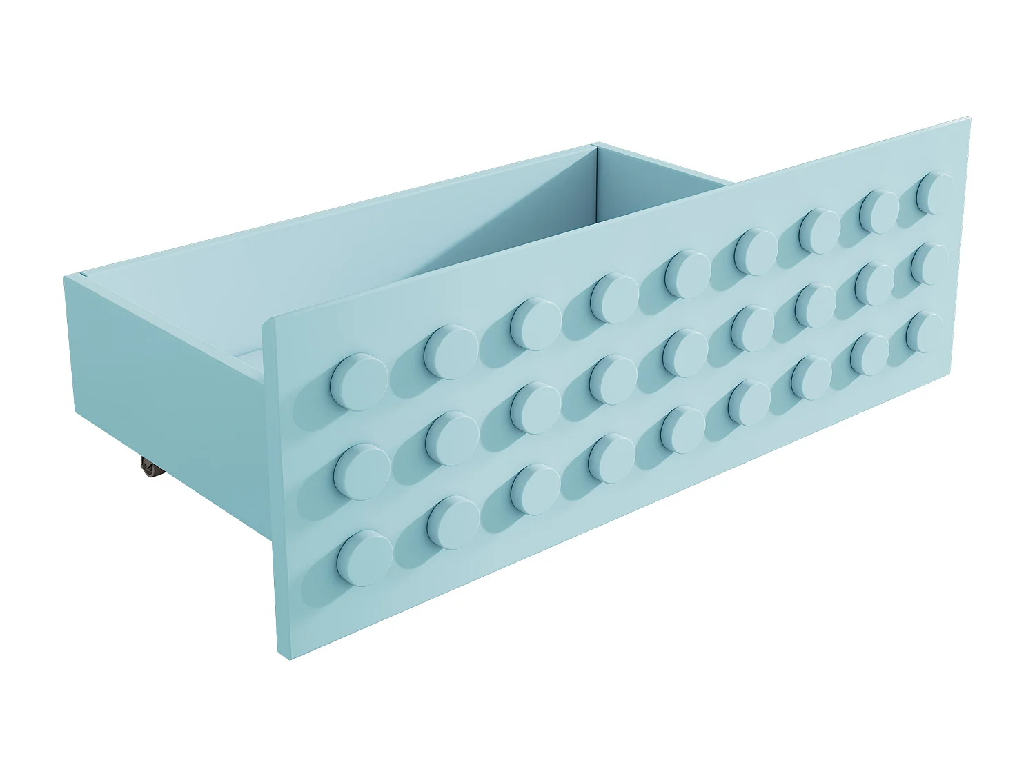 Lit simple en bois  bleu 90x200 cm, lit enfant, design en blocs, tiroirs, rangement, sans matelas