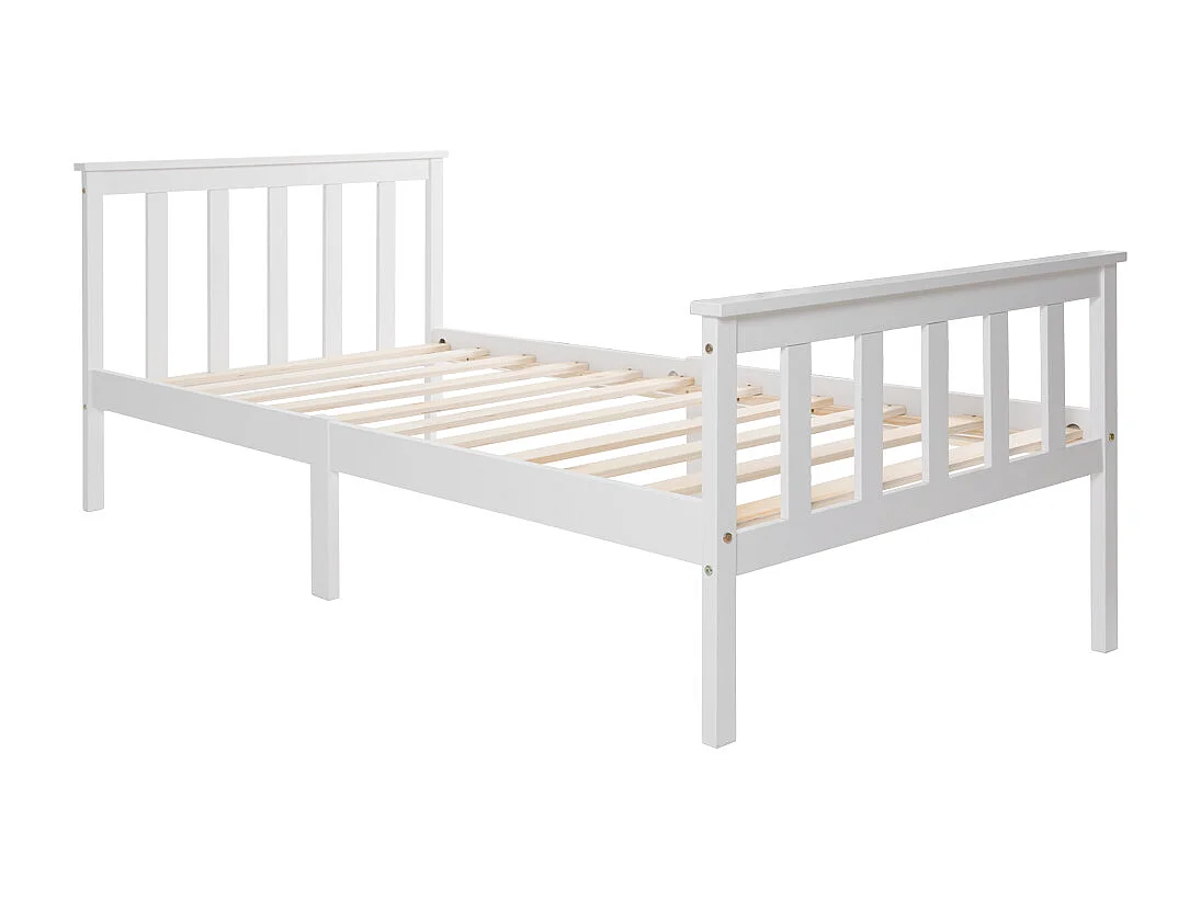 Eenpersoonsbed 90x200 cm - Massief Grenen Bed Met Lattenbodem - Stevig En Veilig - Wit - Zonder Matras