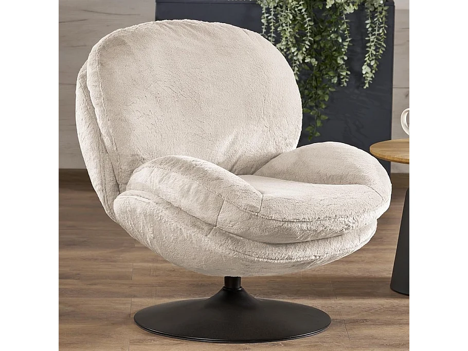 Fauteuil pivotant crème avec socle en métal MARIA