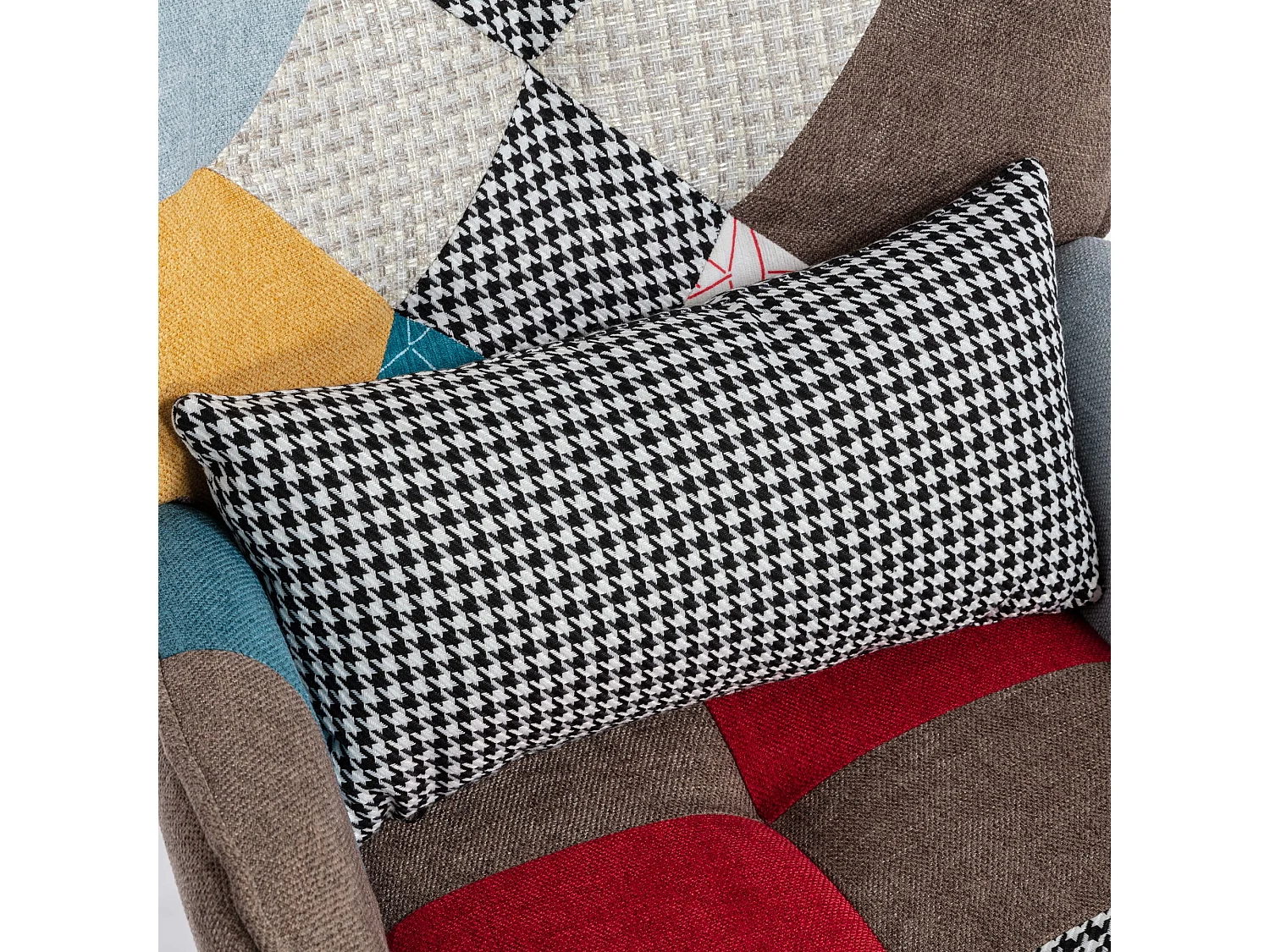 Fauteuil droit avec repose-pieds, avec dossier haut, appui-tête et coussin lombaire peluche, multicolore