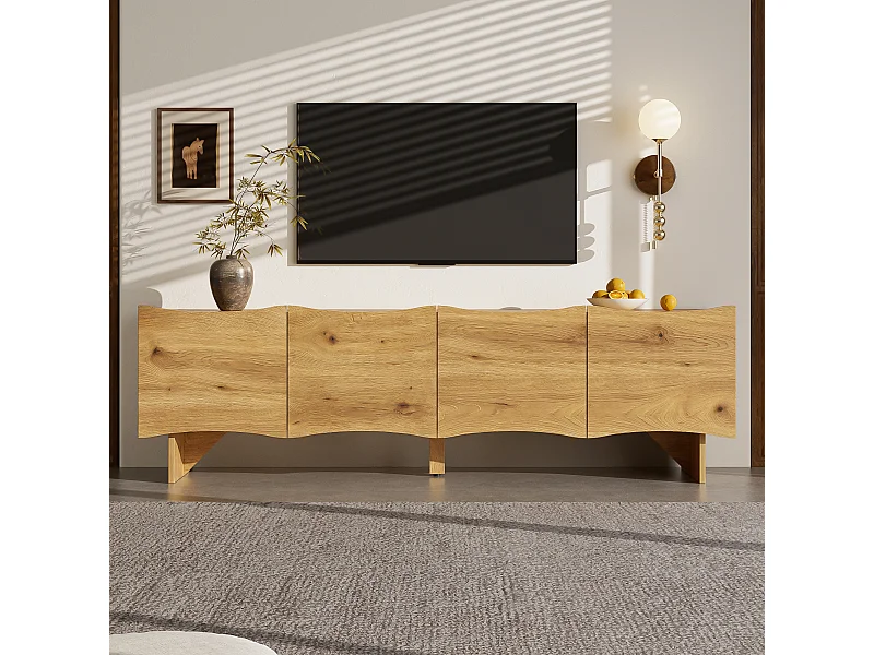 Meuble TV moderne 155 x 36 x 47 cm, rangement, design élégant pour le salon, Panneau de particules naturel