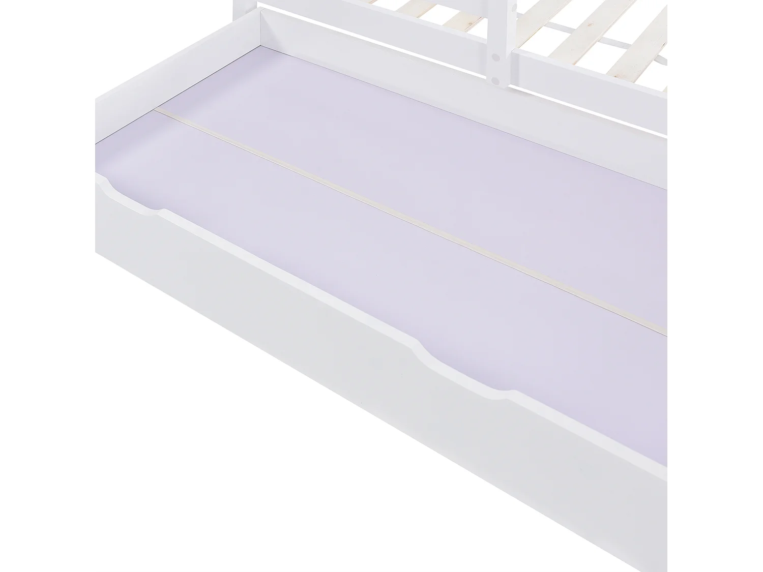 Lit Enfant Maison 90 x 200 cm - En Bois Massif Avec Tableau 84 x 39 cm, 2 Tiroirs Et Sommier À Lattes - Blanc - Sans Matelas