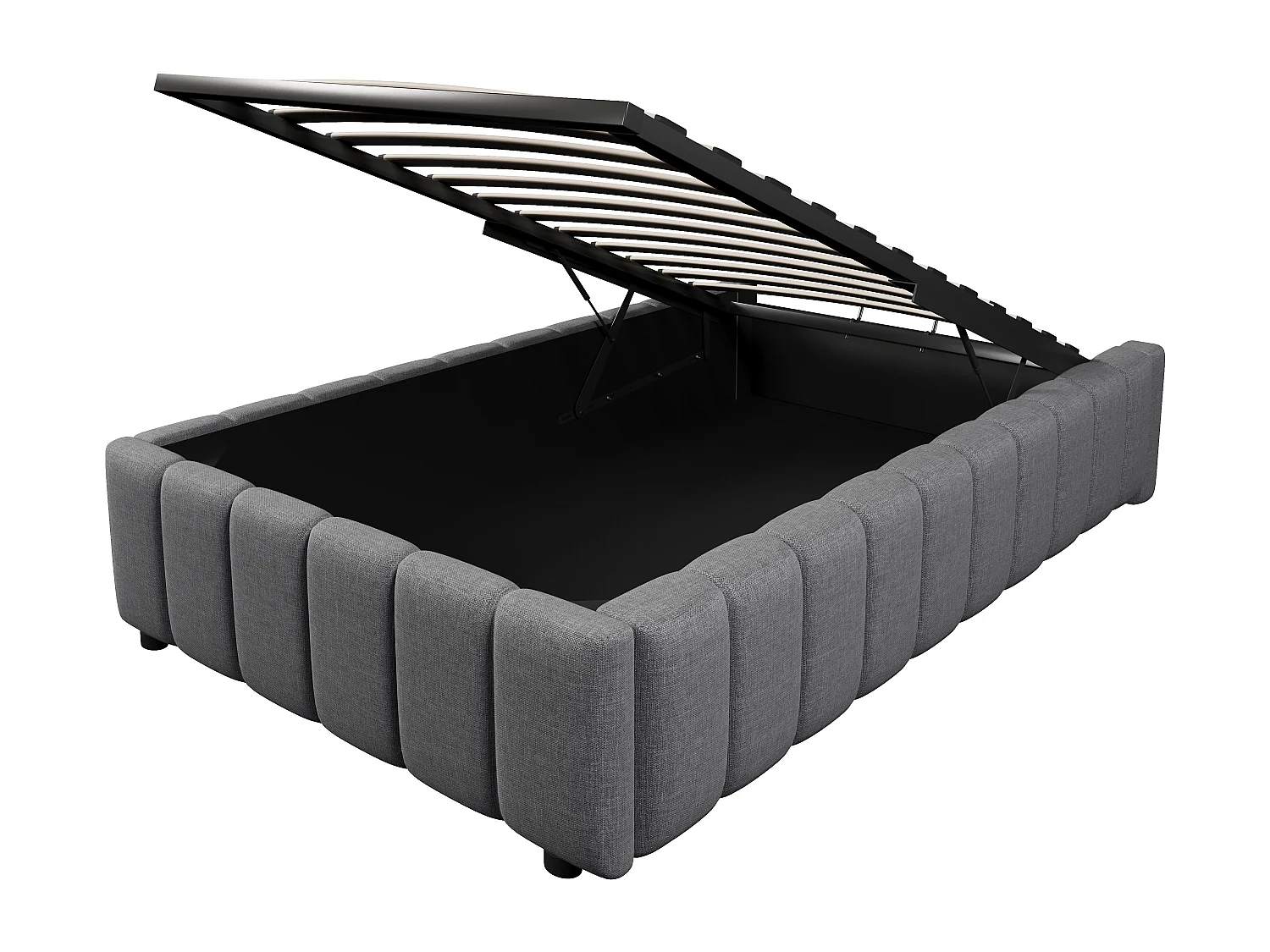 Lit coffre simple 90x200cm, tissu en fond, sans tête de lit, en MDF+ lin gris, sans matelas