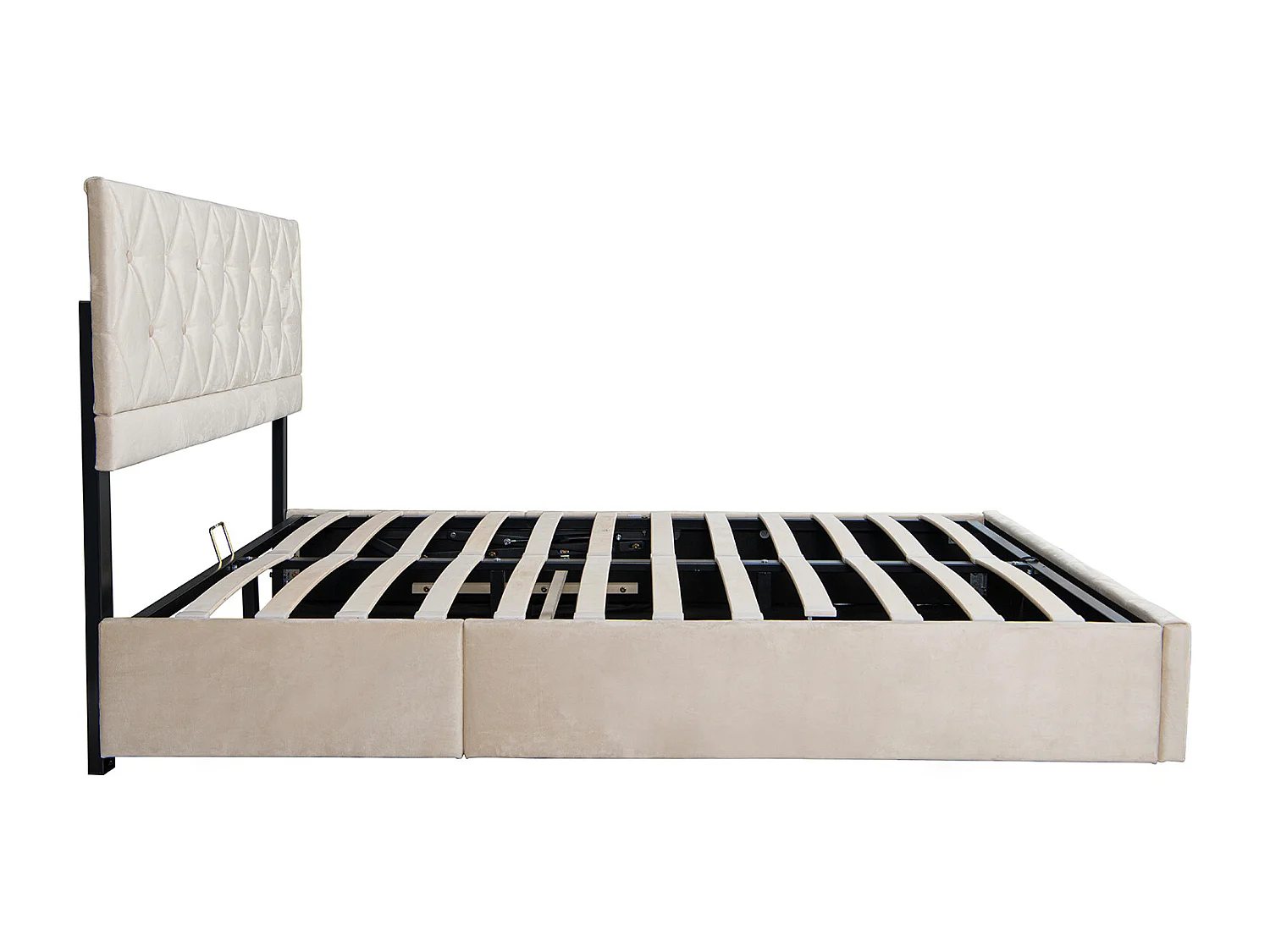 Lit coffre double 140x190 cm, Élégant et moderne, Tête de Lit Réglable, Velours Beige, Sans Matelas