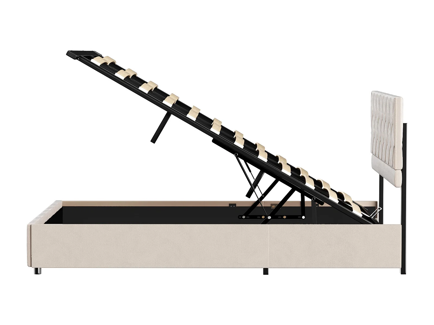 Lit coffre double 140x190 cm, Élégant et moderne, Tête de Lit Réglable, Velours Beige, Sans Matelas