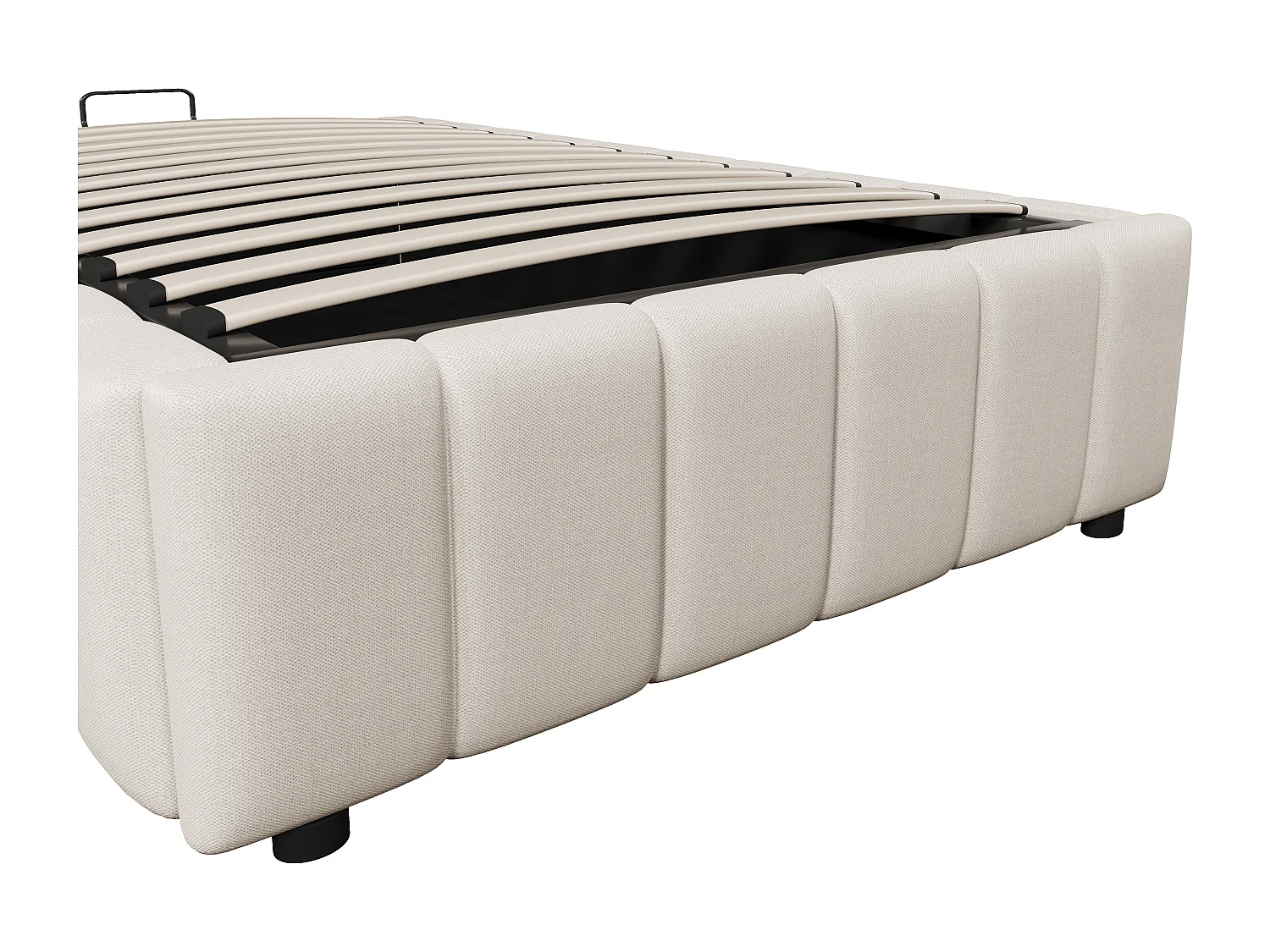 Lit coffre simple 90x200cm, tissu en fond, sans tête de lit, en MDF+ lin beige, sans matelas