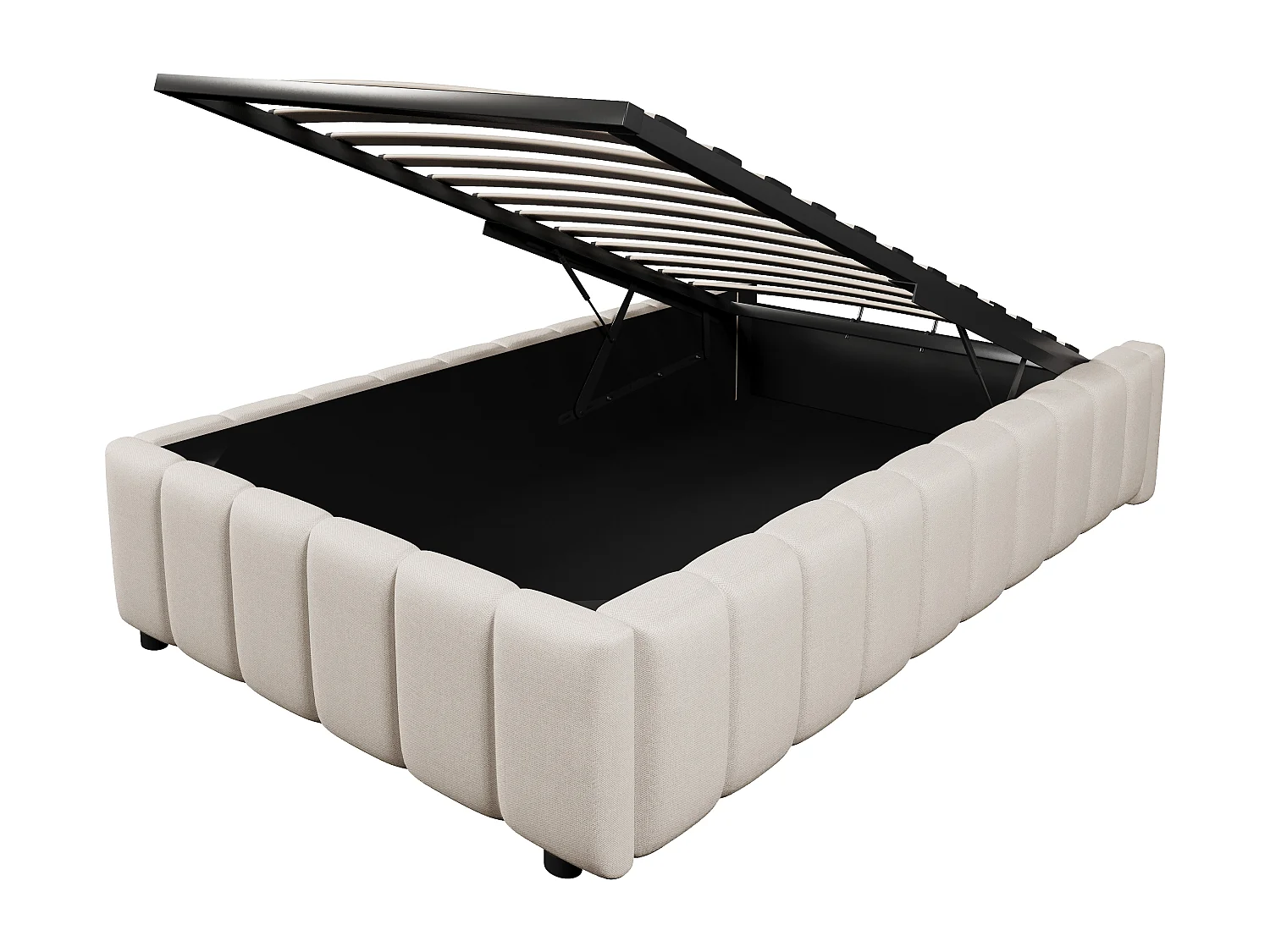 Lit coffre simple 90x200cm, tissu en fond, sans tête de lit, en MDF+ lin beige, sans matelas