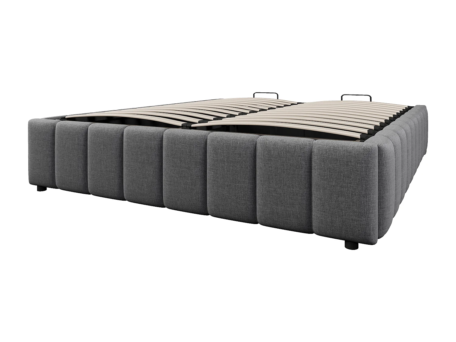 Lit coffre double 140 x 200 cm, tissu en fond, sans tête de lit, en MDF+ lin gris, sans matelas