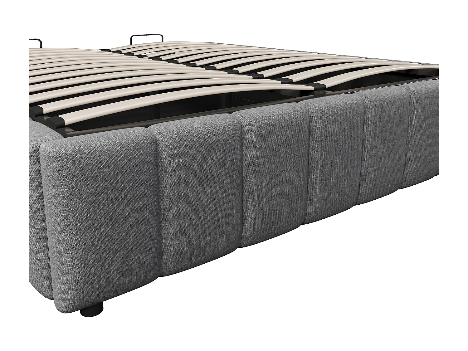 Lit coffre double 140 x 200 cm, tissu en fond, sans tête de lit, en MDF+ lin gris, sans matelas