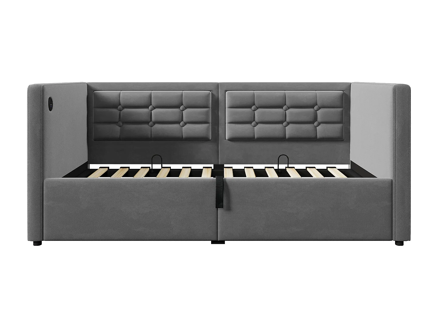 Lit coffre moderne 90x200 cm,  port USB et Type-C, canapé-lit, Rangement, Velours gris, sans matelas