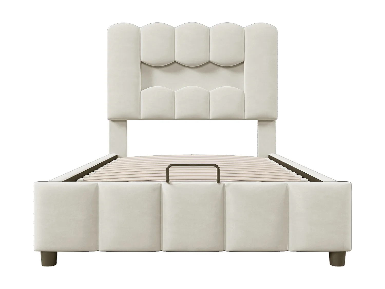 Lit coffre simple 90x200 cm, tissu en fond, rangement, LED, tête de lit réglable, Velours beige, sans matelas