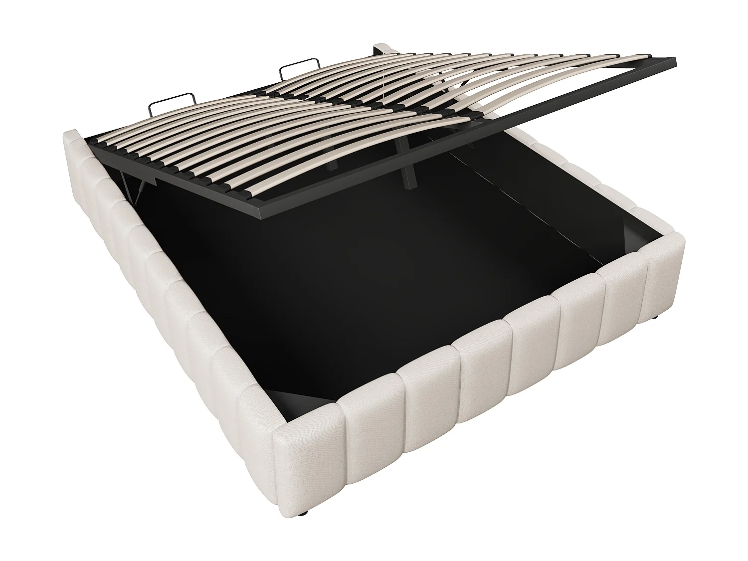 Lit coffre double 140 x 200 cm, tissu en fond, sans tête de lit, en MDF+ lin beige, sans matelas