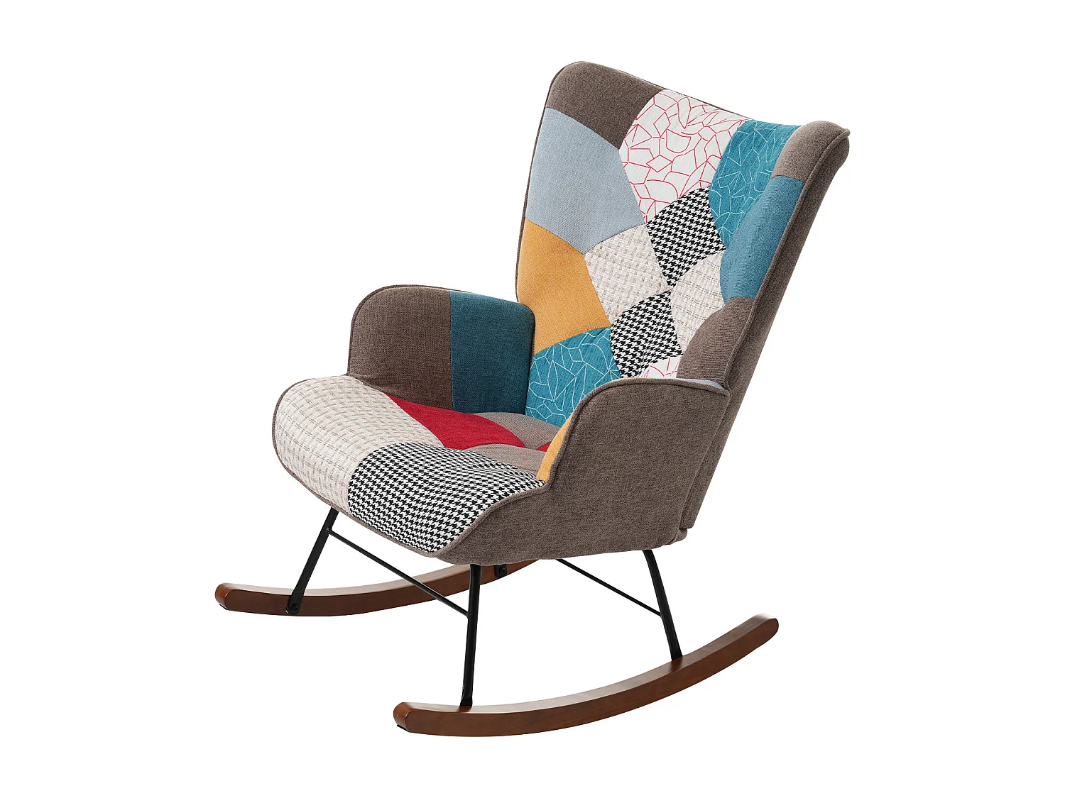 Rocking chair avec repose-pieds, dossier haut, appui-tête et coussin lombaire peluche, multicolore