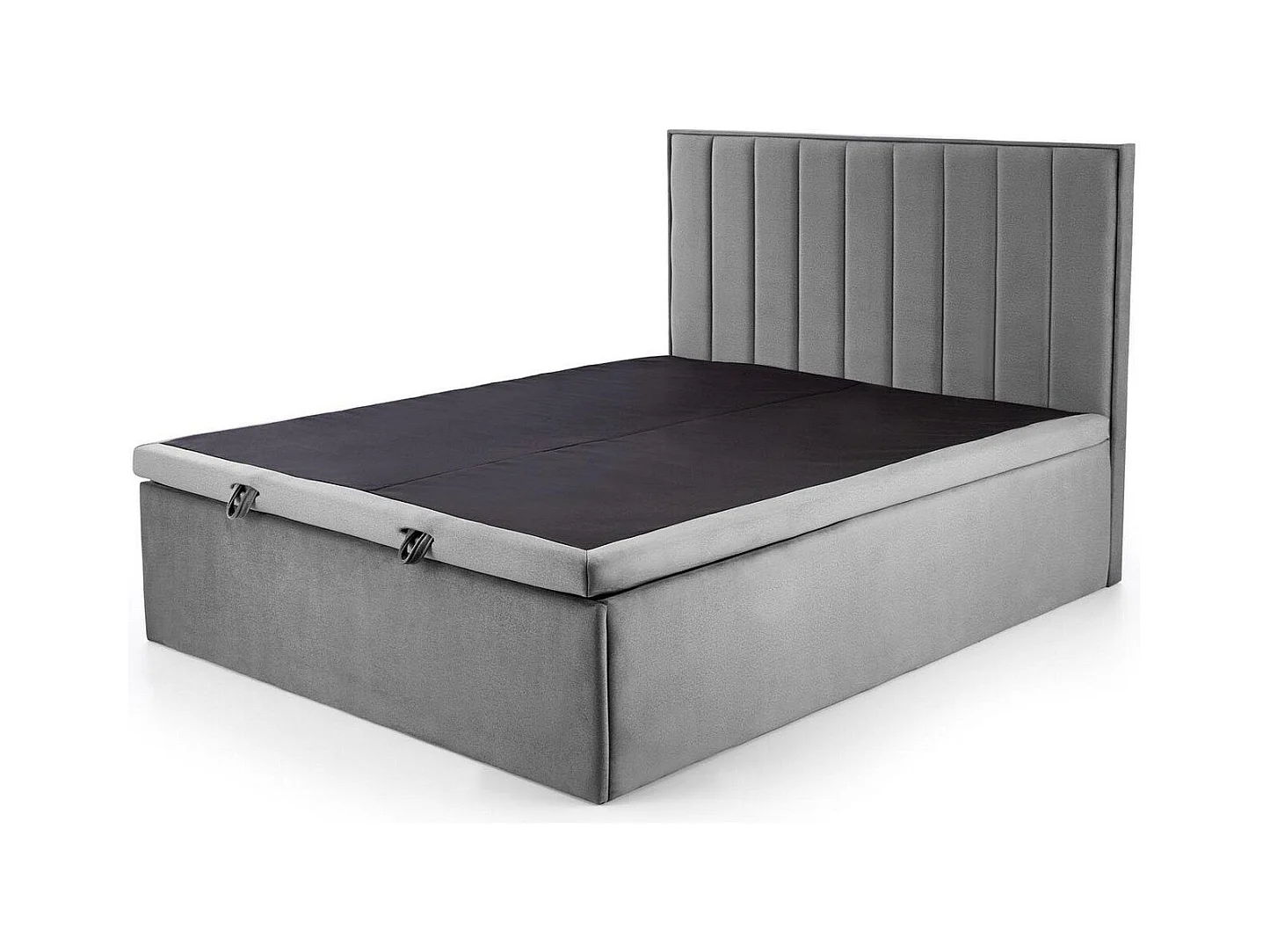 Lit en tissu gris 160 x 200 avec tête de lit et coffre de rangement Peony