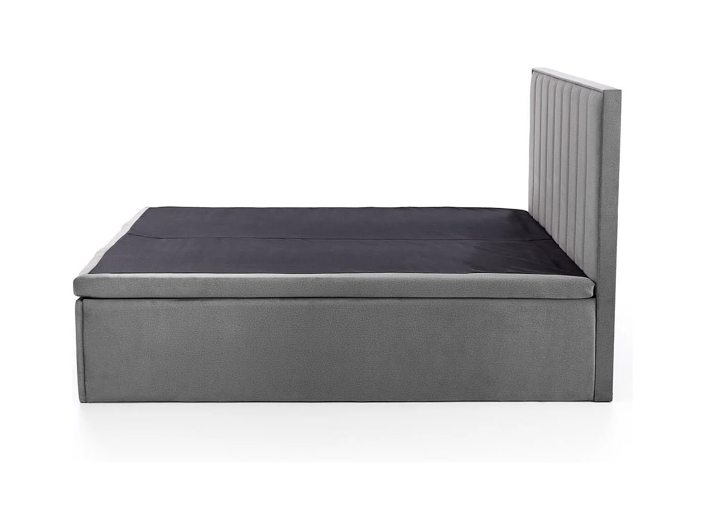 Lit en tissu gris 160 x 200 avec tête de lit et coffre de rangement Peony