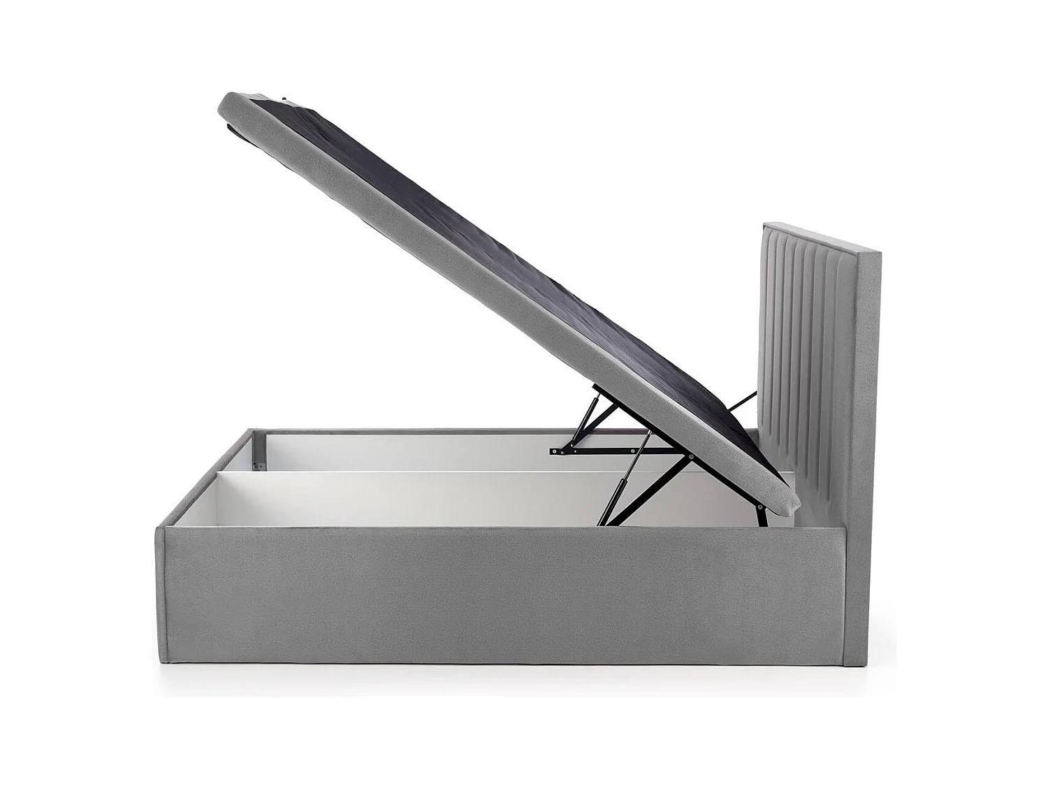 Lit en tissu gris 160 x 200 avec tête de lit et coffre de rangement Peony