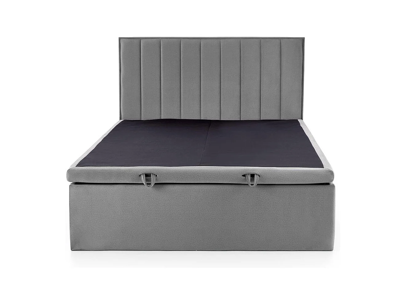 Lit en tissu gris 160 x 200 avec tête de lit et coffre de rangement Peony