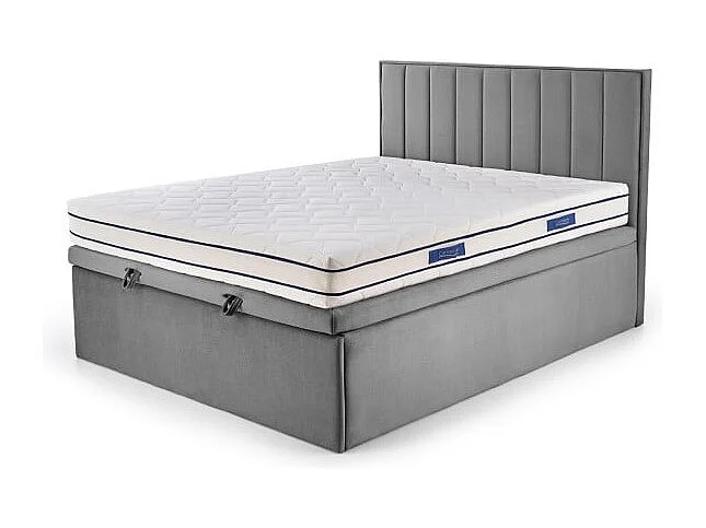 Lit en tissu gris 160 x 200 avec tête de lit et coffre de rangement Peony