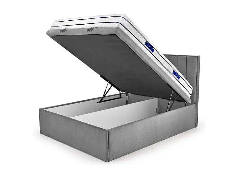 Lit en tissu gris 160 x 200 avec tête de lit et coffre de rangement Peony