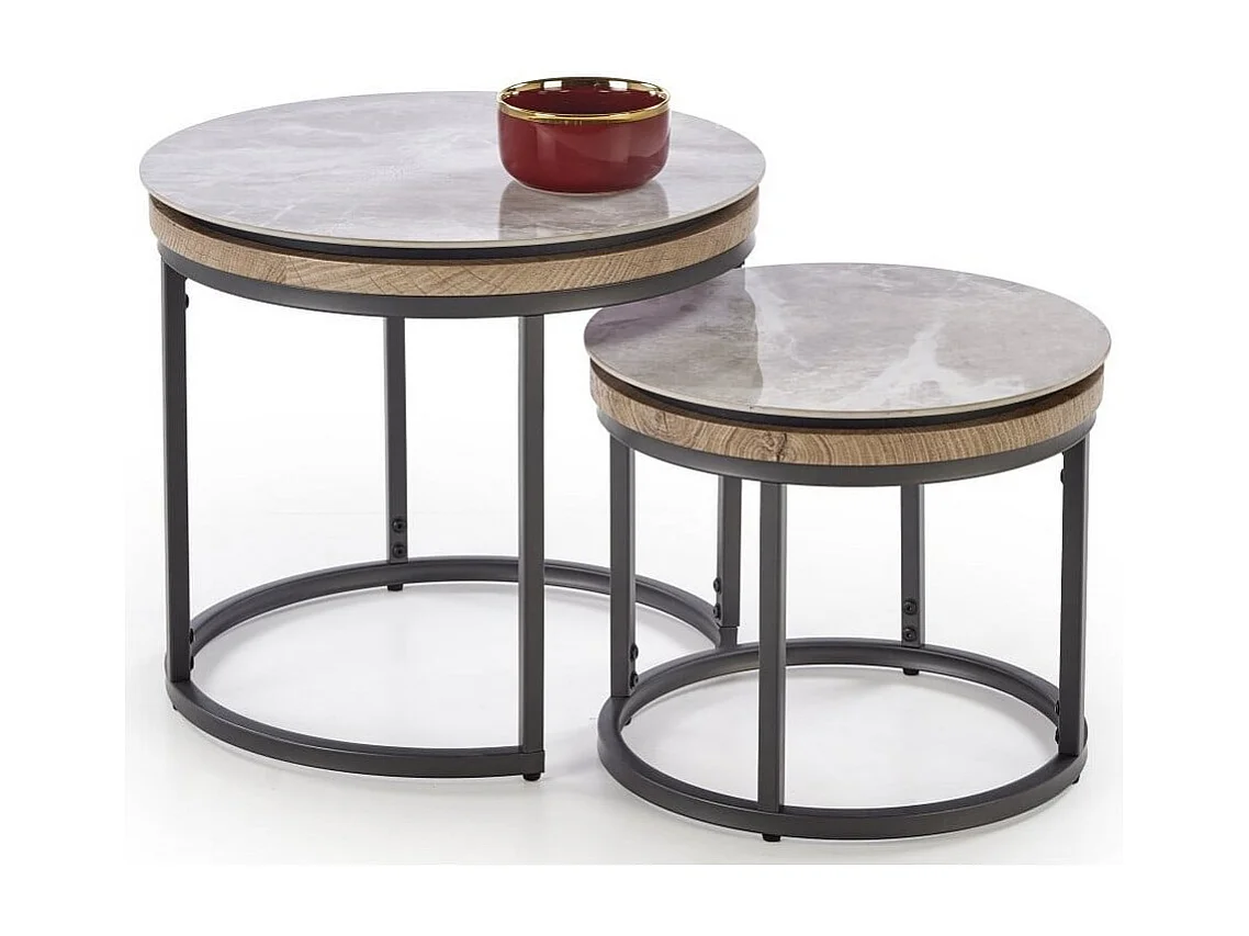 Ensemble de deux tables gigognes rondes avec plateau aspect marbre PIETER