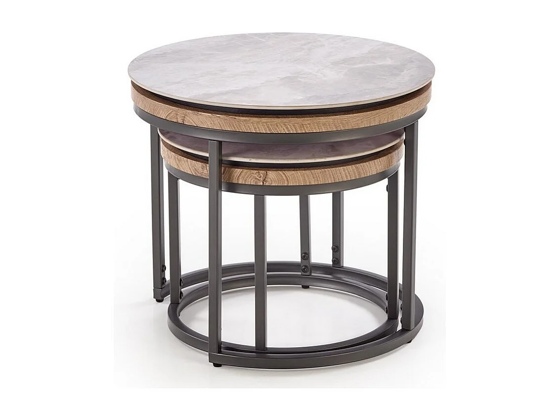 Ensemble de deux tables gigognes rondes avec plateau aspect marbre PIETER
