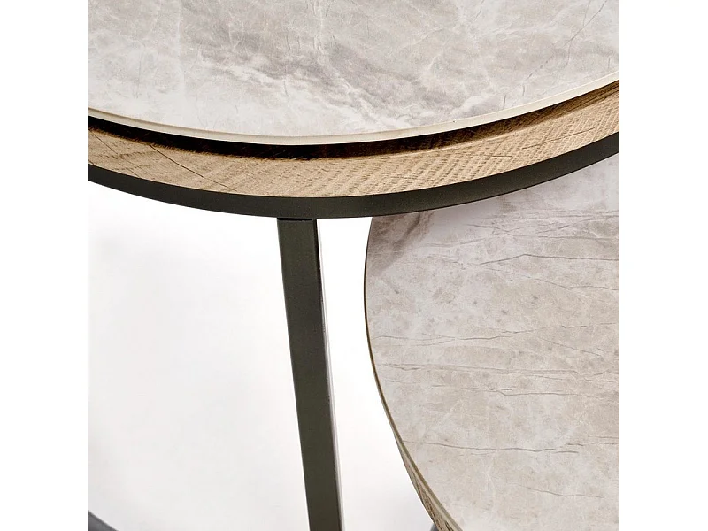 Ensemble de deux tables gigognes rondes avec plateau aspect marbre PIETER
