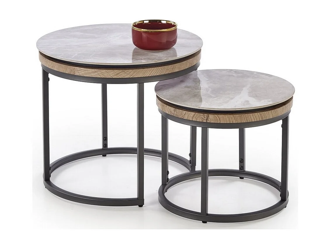Ensemble de deux tables gigognes rondes avec plateau aspect marbre PIETER