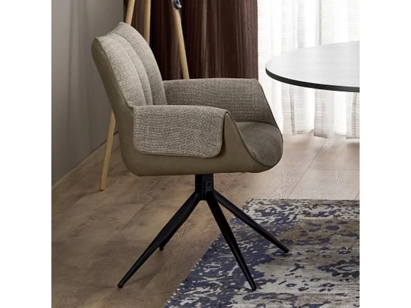 Chaise design pivotante, éco-cuir et tissu marron LUDMILA