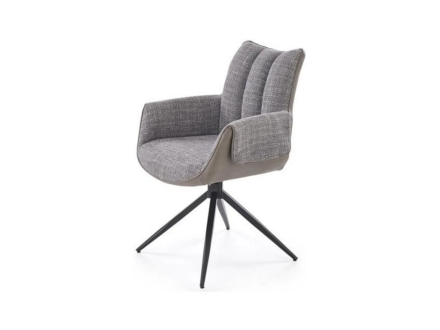 Silla giratoria de diseño gris, tela y ecopiel, base de metal negro LUDMILA