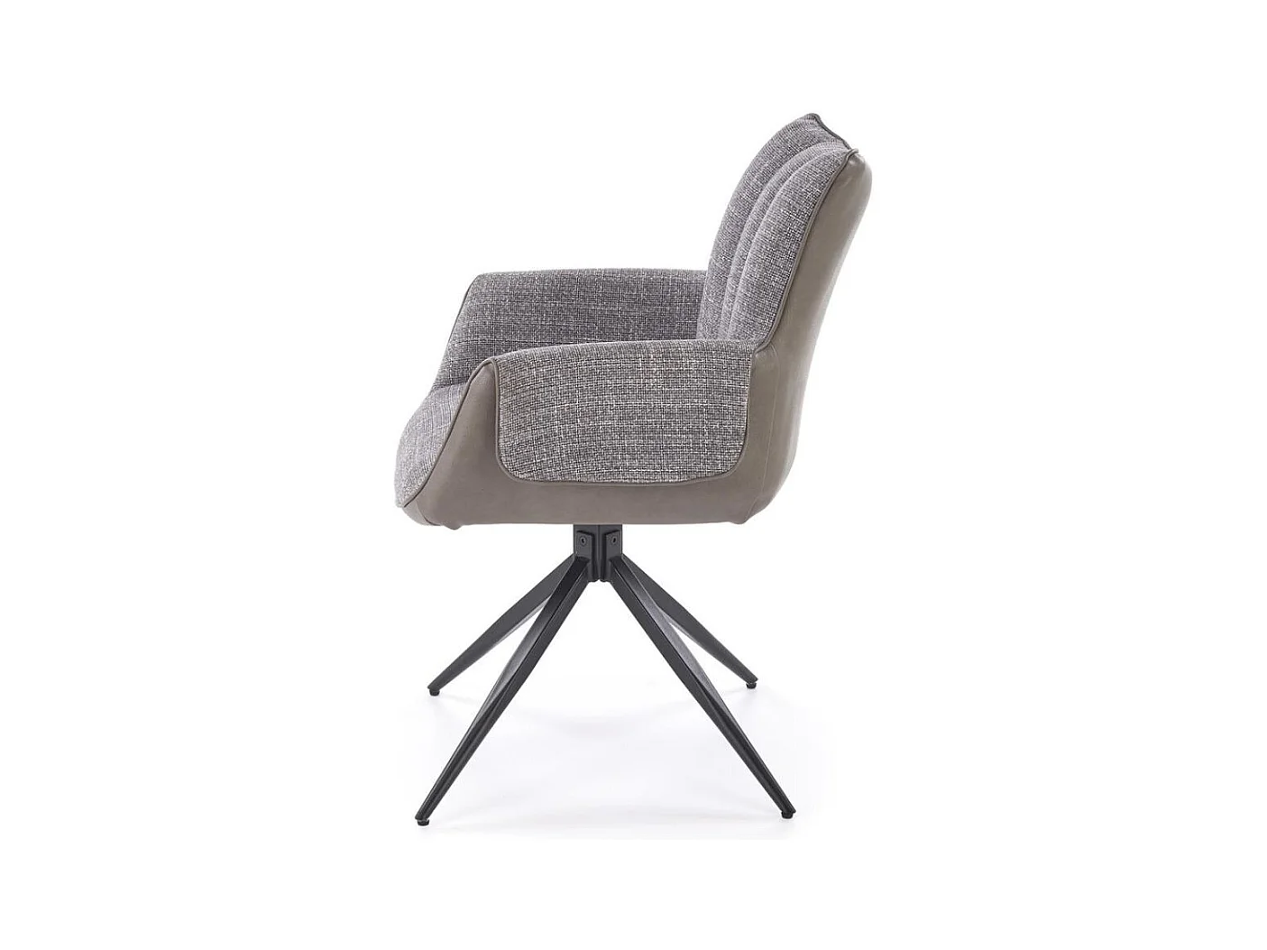 Silla giratoria de diseño gris, tela y ecopiel, base de metal negro LUDMILA