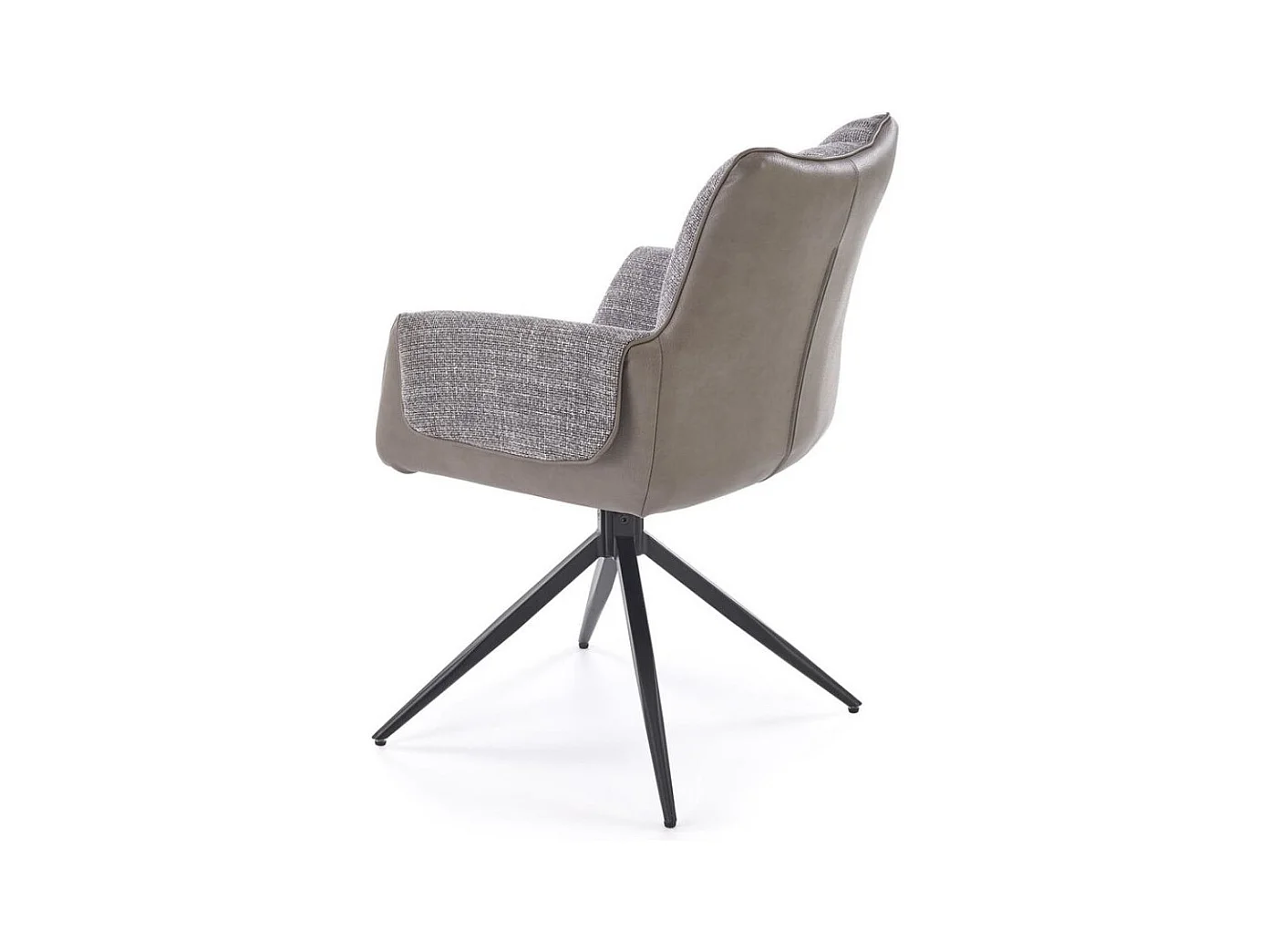 Silla giratoria de diseño gris, tela y ecopiel, base de metal negro LUDMILA