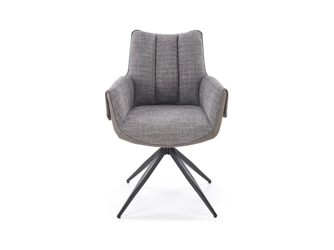 Silla giratoria de diseño gris, tela y ecopiel, base de metal negro LUDMILA