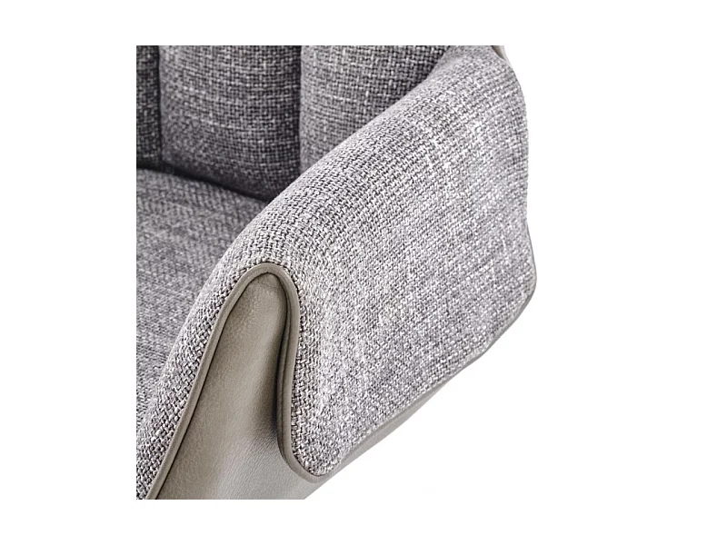 Silla giratoria de diseño gris, tela y ecopiel, base de metal negro LUDMILA