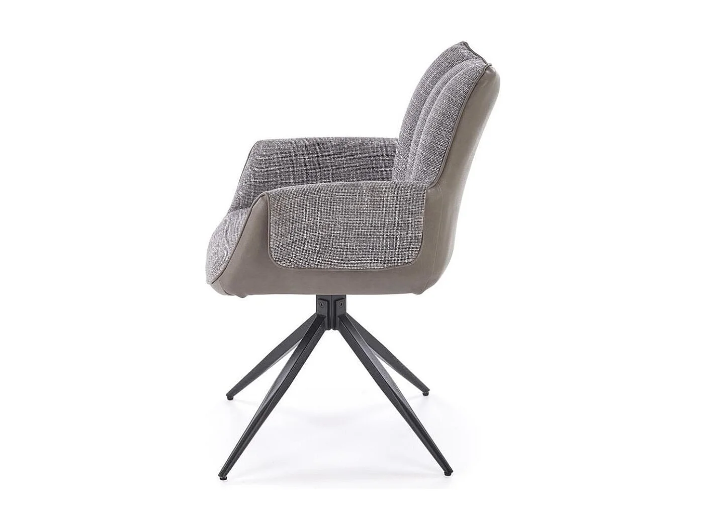 Chaise grise pivotante design, tissu et éco-cuir, pied métal noir LUDMILA