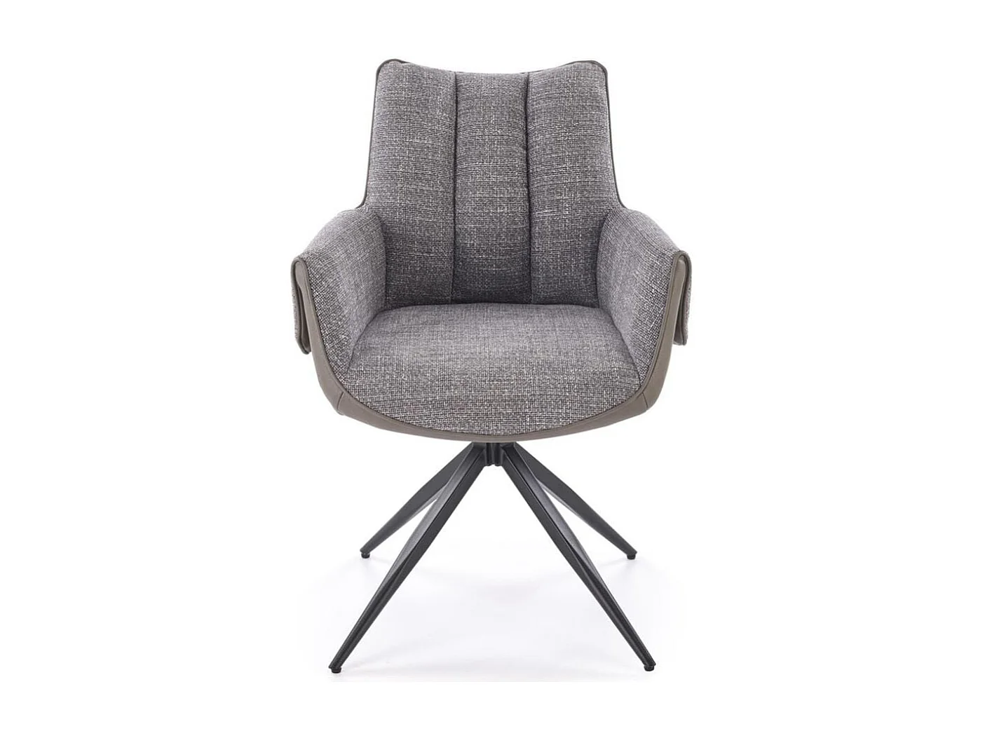 Chaise grise pivotante design, tissu et éco-cuir, pied métal noir LUDMILA