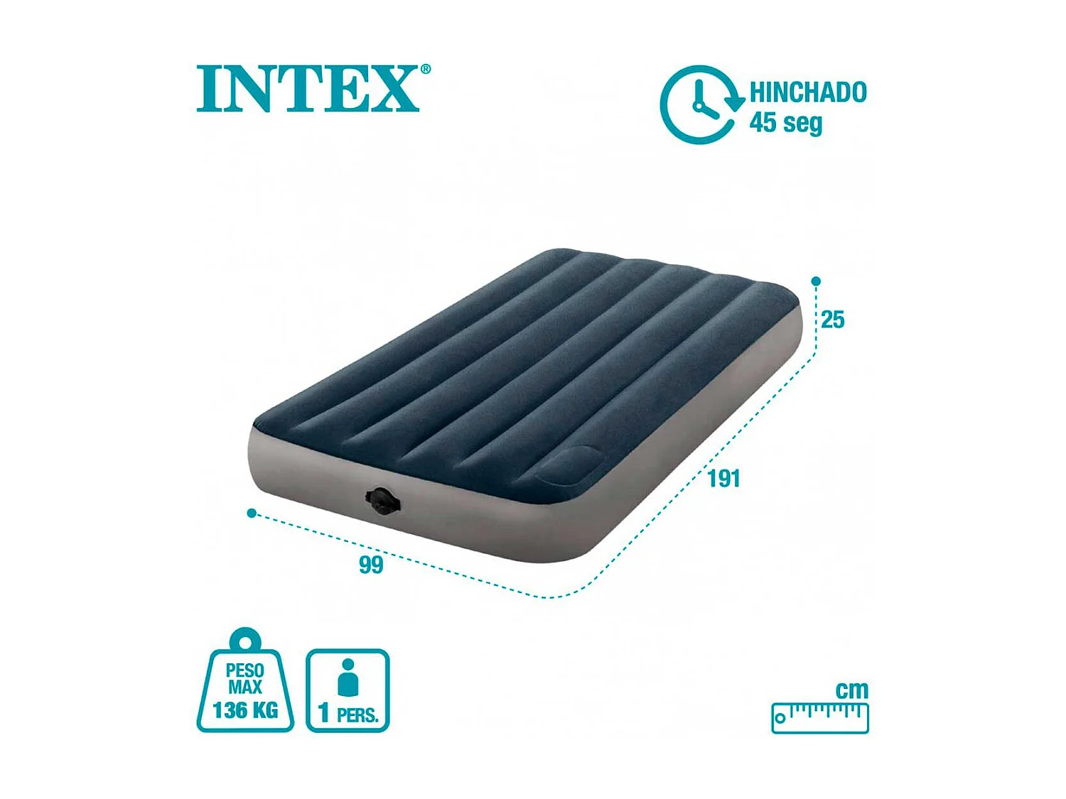 Colchón hinchable Dura-Beam Standard Single High Twin con bomba azul 25x99x191 cm