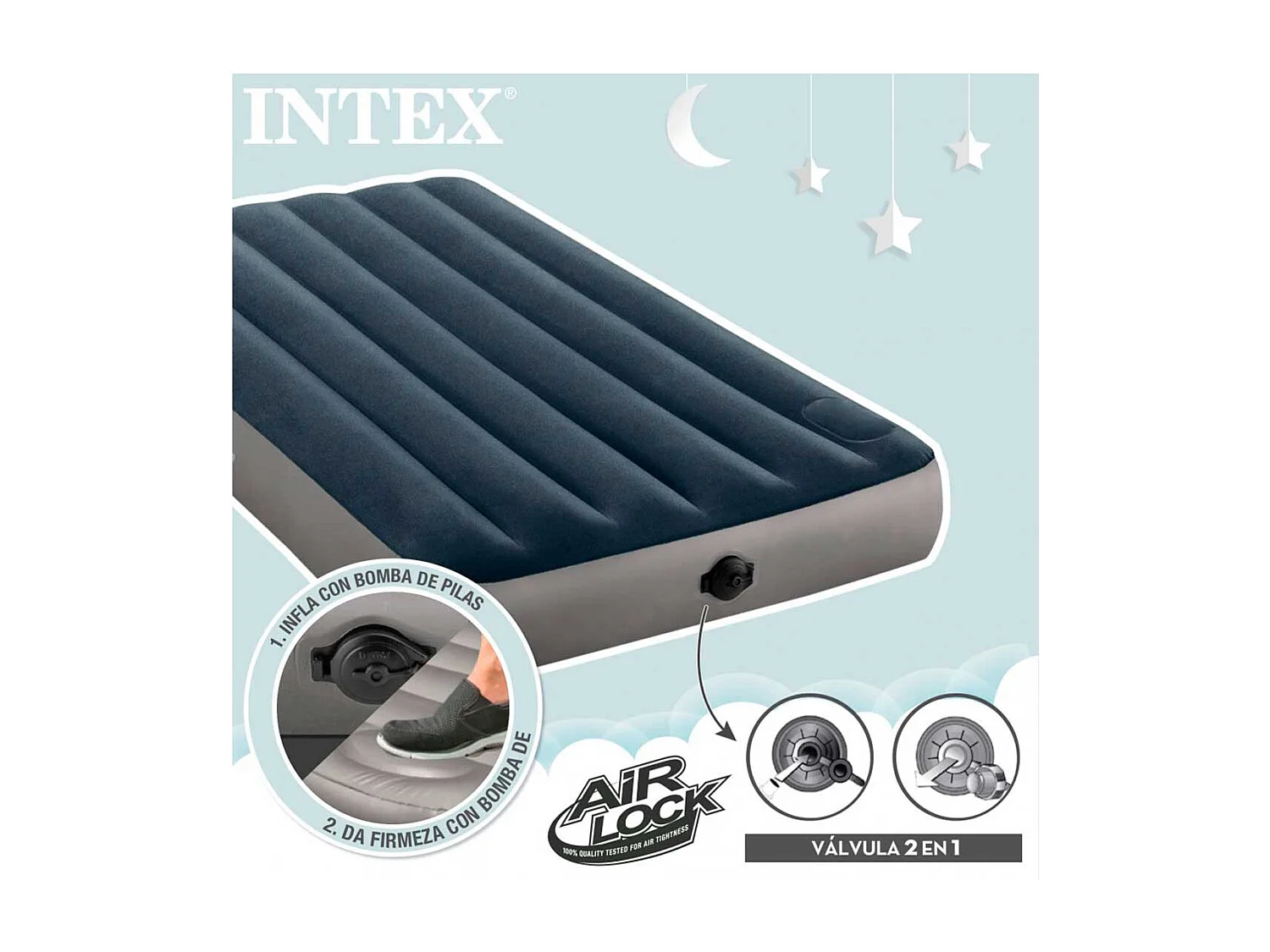 Colchón hinchable Dura-Beam Standard Single High Twin con bomba azul 25x99x191 cm