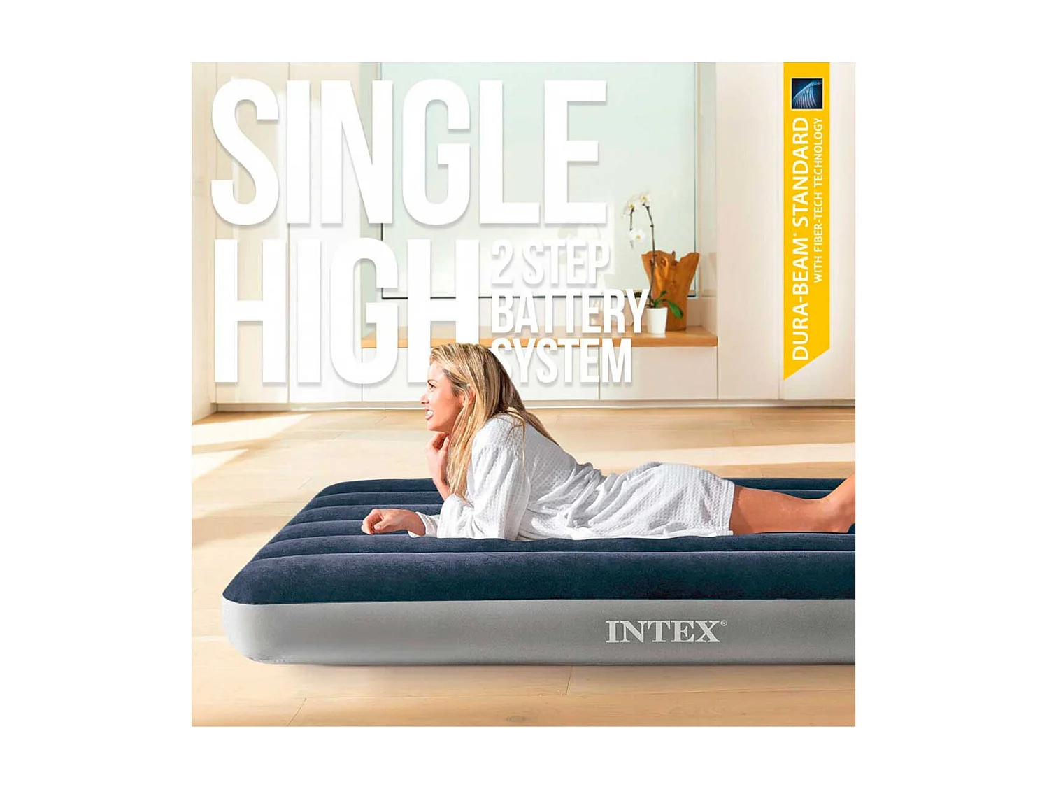 Colchón hinchable Dura-Beam Standard Single High Twin con bomba azul 25x99x191 cm