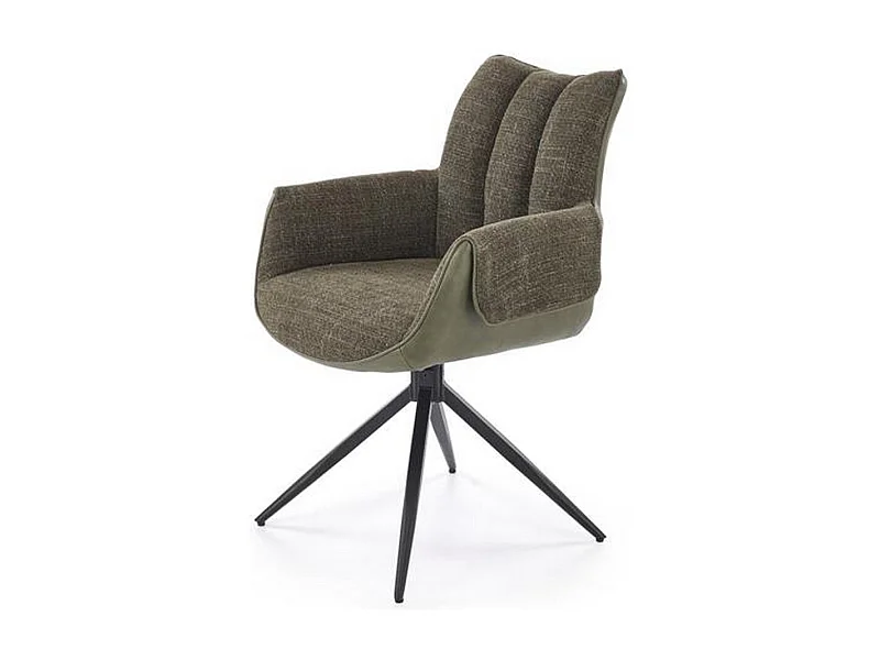 Silla giratoria verde oliva, tela y ecopiel, base de metal de 4 radios LUDMILA
