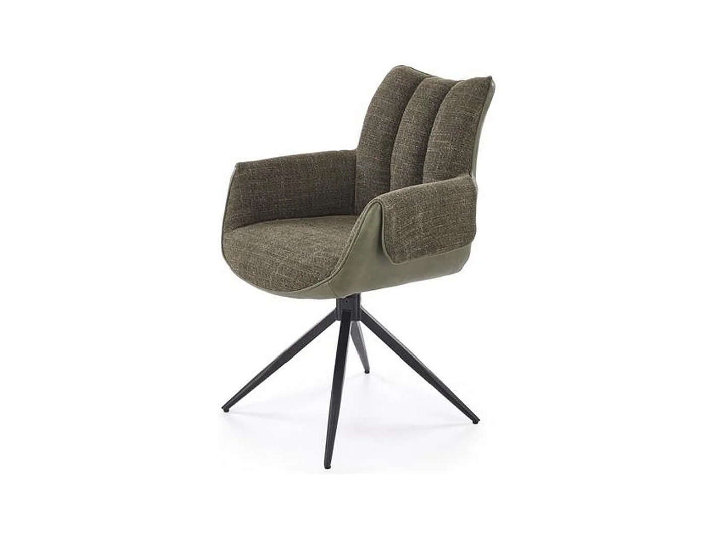 Silla giratoria verde oliva, tela y ecopiel, base de metal de 4 radios LUDMILA