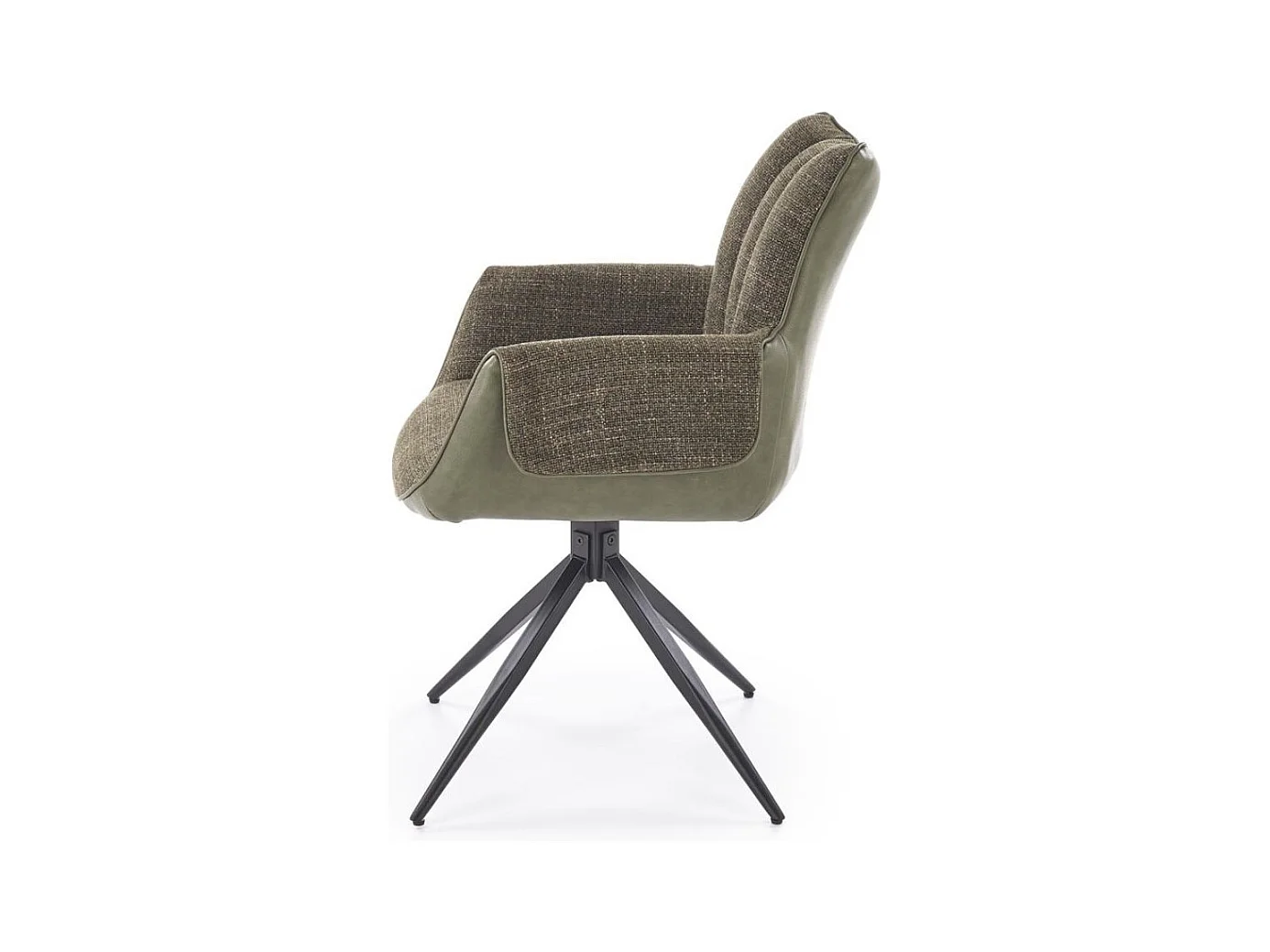 Silla giratoria verde oliva, tela y ecopiel, base de metal de 4 radios LUDMILA