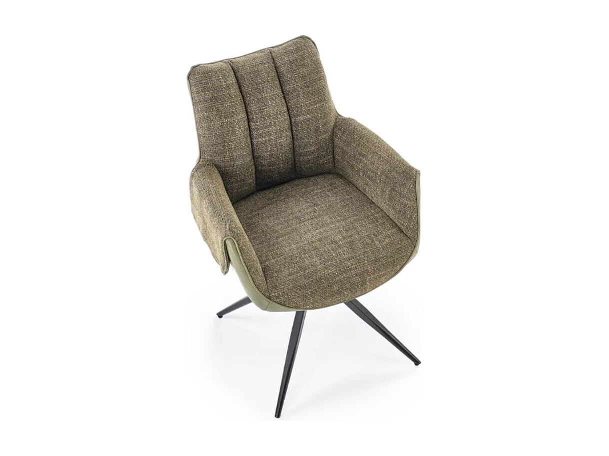 Silla giratoria verde oliva, tela y ecopiel, base de metal de 4 radios LUDMILA