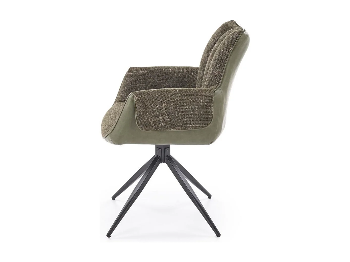 Chaise pivotante vert olive, tissu & éco-cuir, pied métal 4 branches LUDMILA
